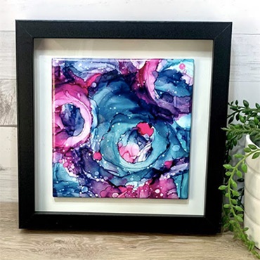 Alcohol Ink Abstract Tile Shadow Box
