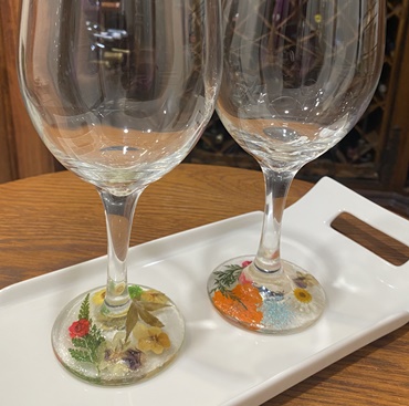 Pair of Pressed Flower Wine Glasses